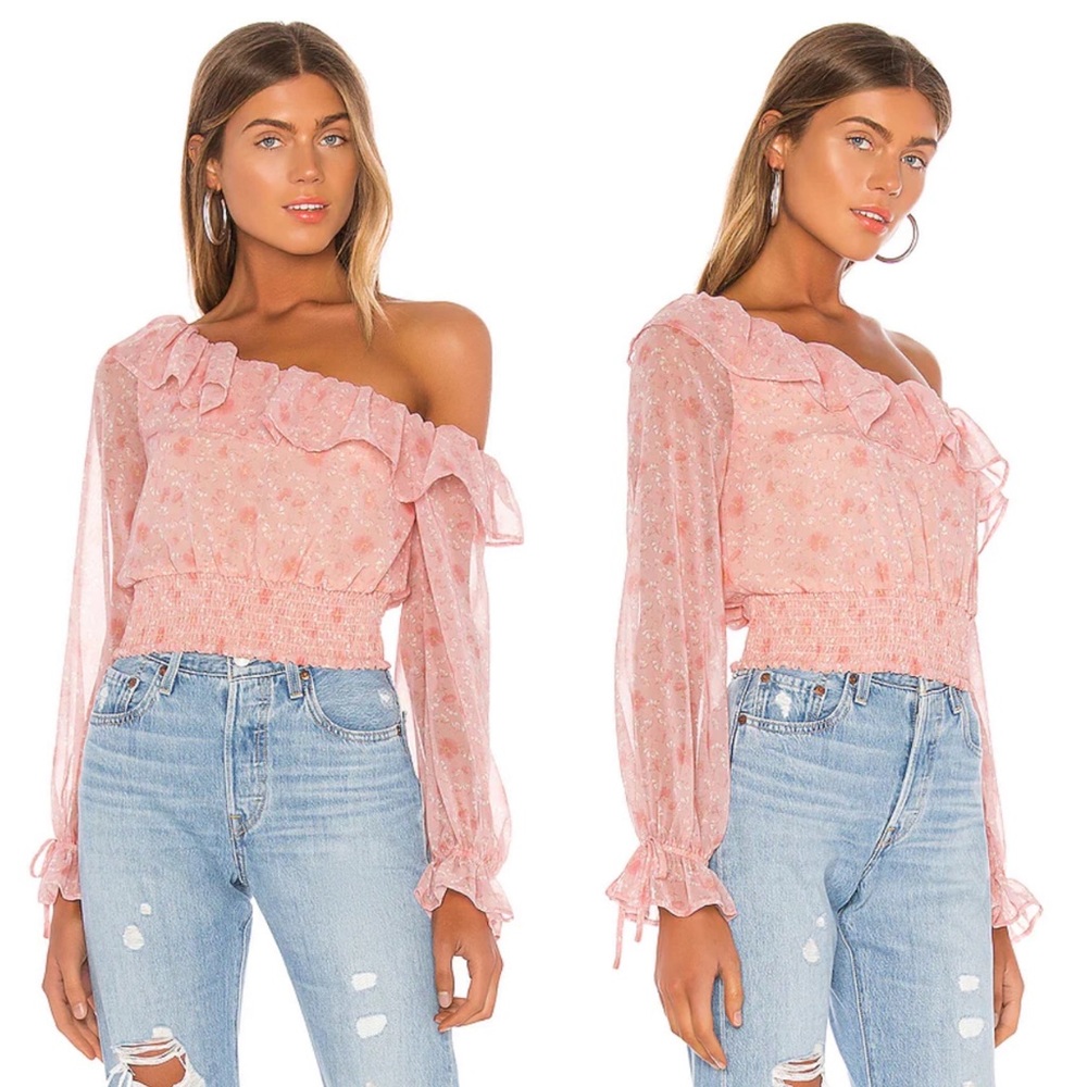 Privacy Please Juliette Pink Floral Off Shoulder Smocked Floral Blouse XL
